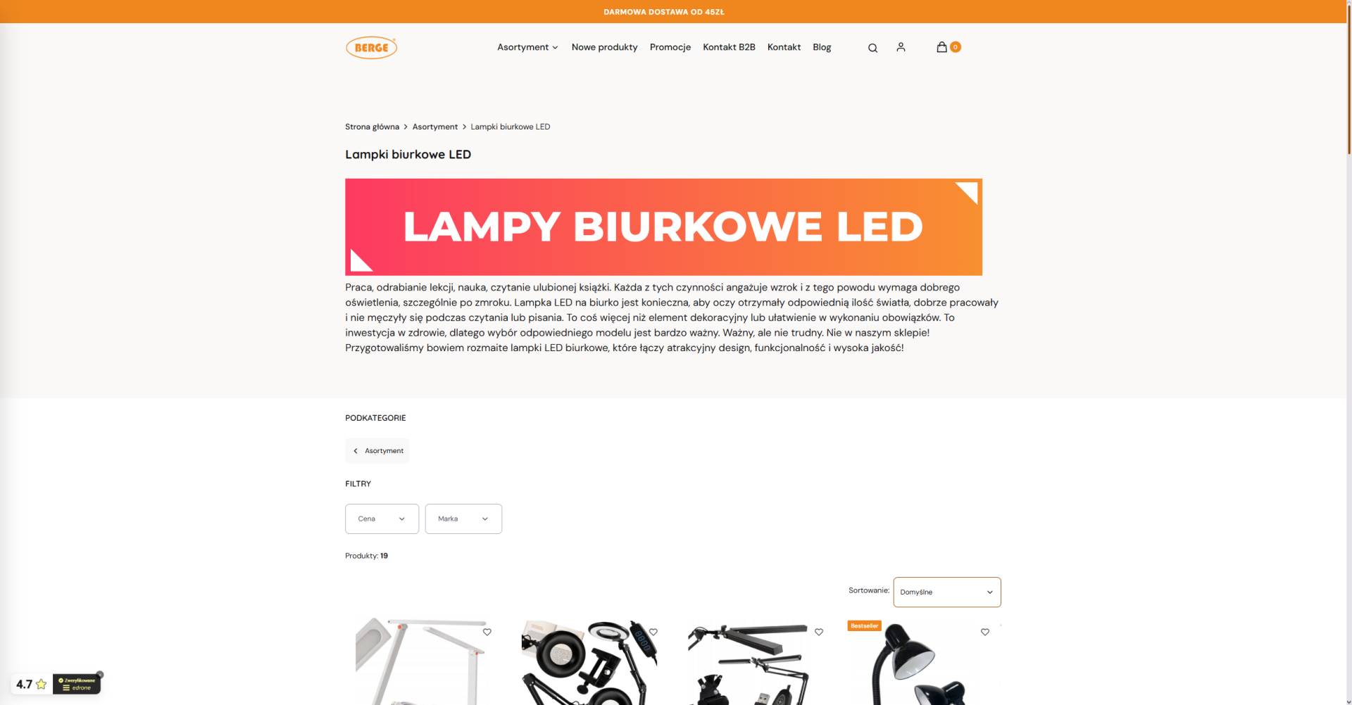 Lampki biurkowe ledowe - Sklep BERGE