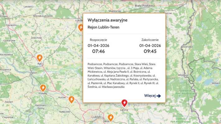 Przerwa w dostawie energii elektrycznej w Łęcznej i okolicy